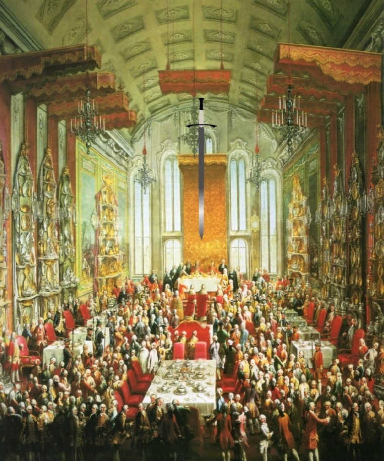 Fotomuntatge sobre l'obra Banquet de la coronació de l'arxiduc d'Austria de Martin Van Meytens (S.XVIII).